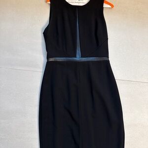White House Black Market Sleeveless Faux Leather Trim Black  Dress